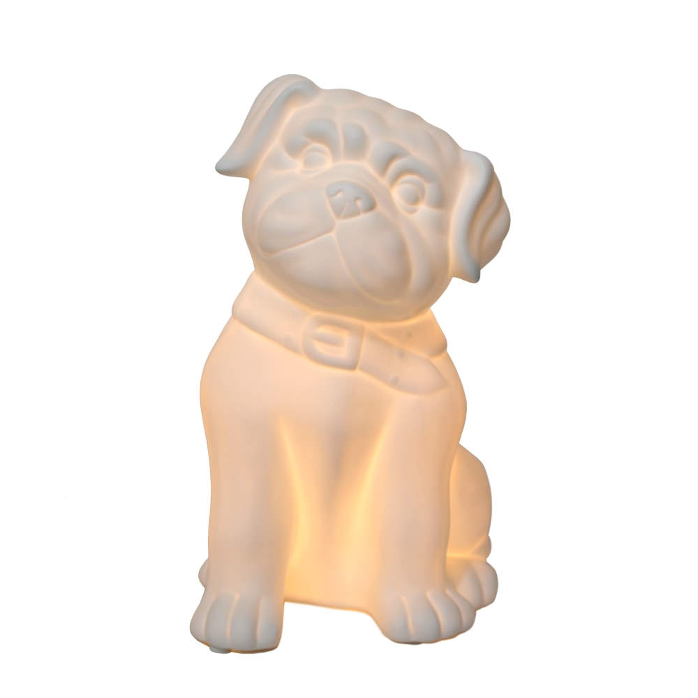 Simple Designs Porcelain Puppy Dog Table Lamp, 10 3/8inH, White Shade/White Base