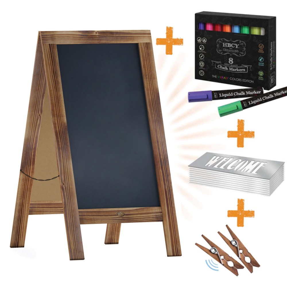 Flash Furniture Canterbury Wooden Indoor/Outdoor A-Frame Magnetic Chalkboard Sign Set, 20in x 40in, Rustic Brown