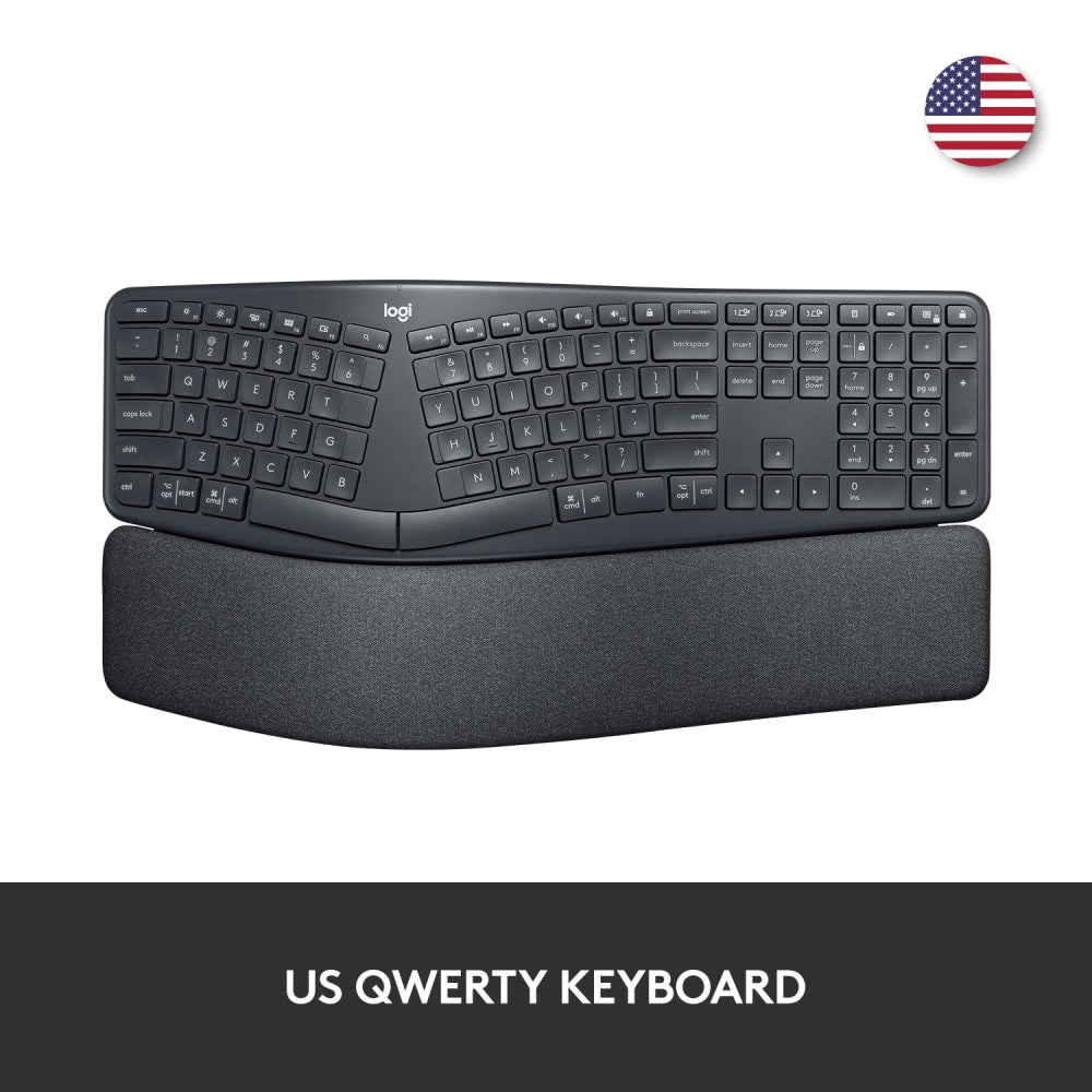 Logitech ERGO K860 Wireless Ergonomic Keyboard - Split Keyboard, Wrist Rest, Natural Typing, Stain-Resistant Fabric