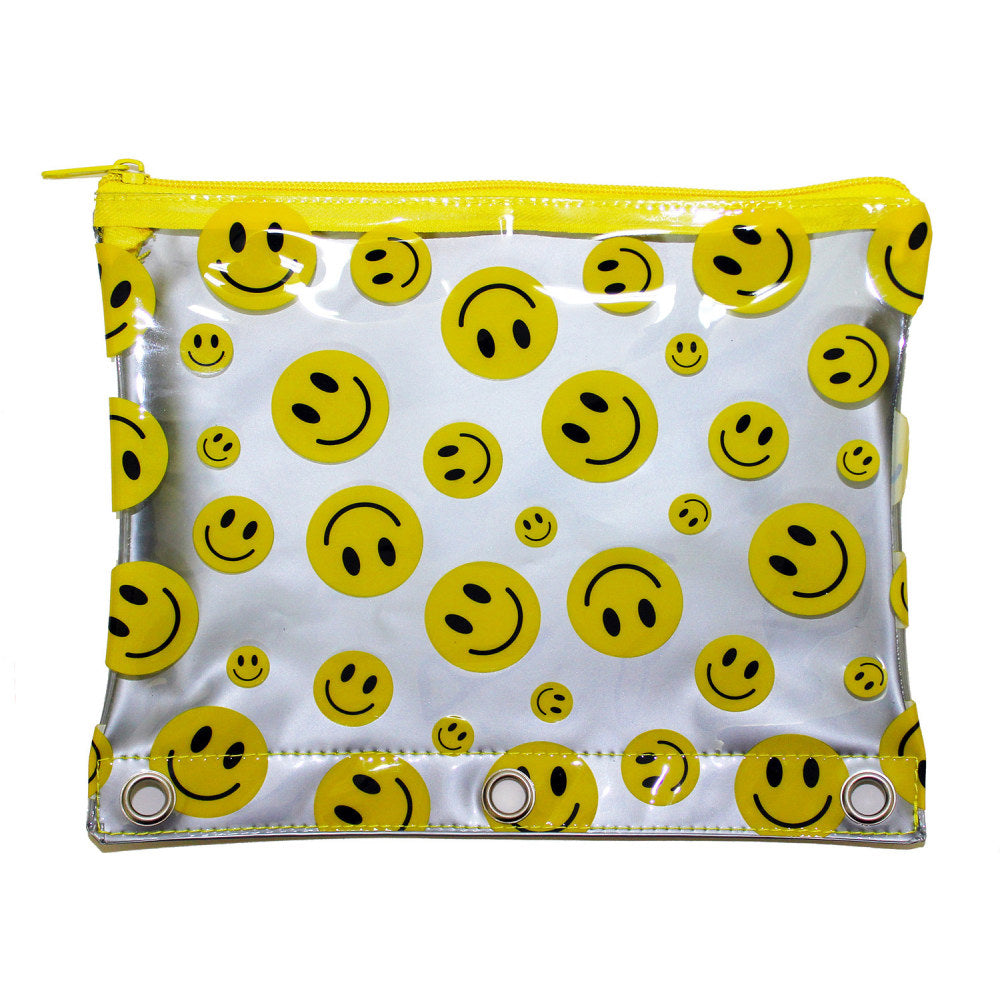 Inkology Smiley Face Pencil Pouches, 7-1/2in x 9-1/2in, Assorted Colors, Pack Of 12 Pouches