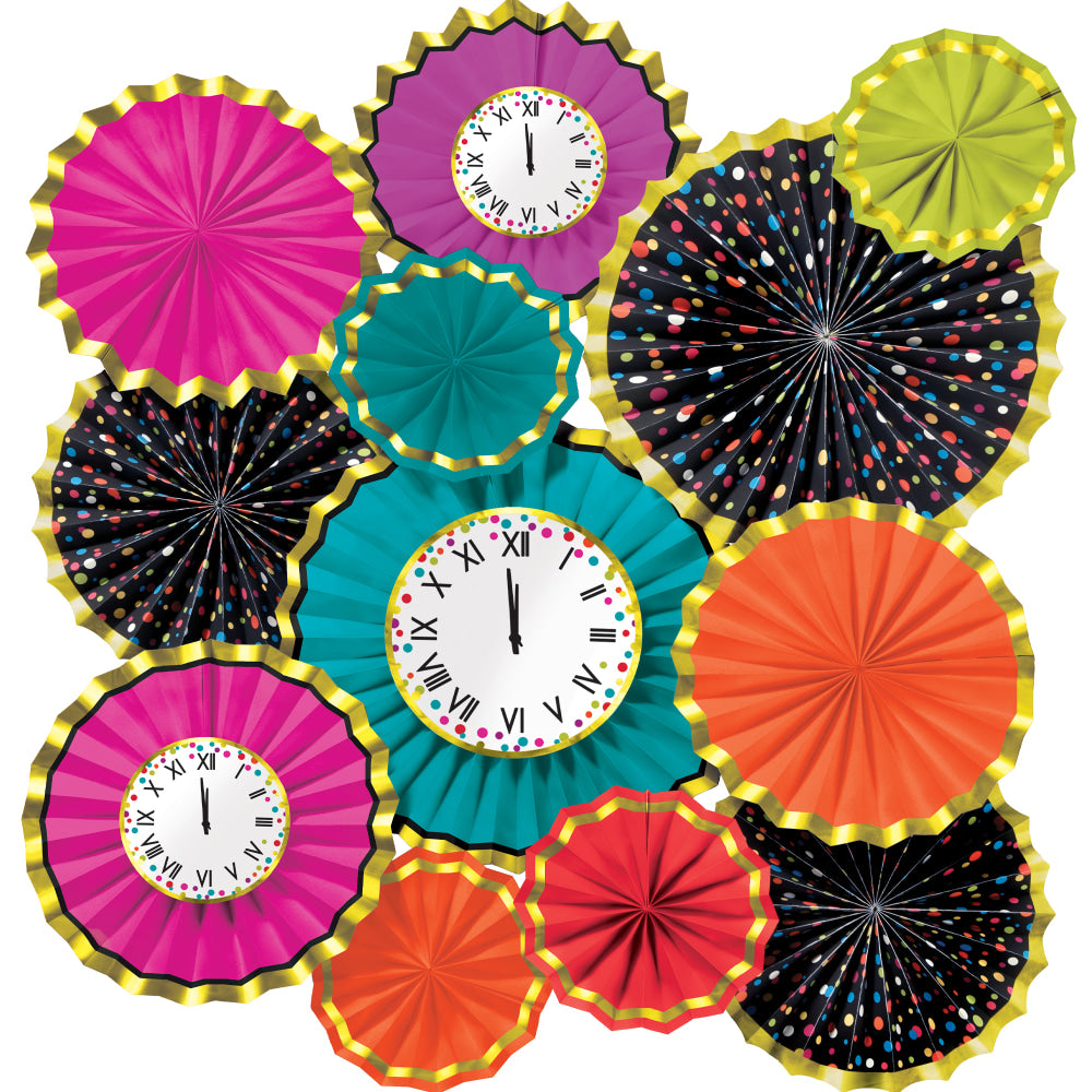 Amscan New Years Colorful Confetti Fan Decorating Kit, Assorted Colors, Kit Of 12 Pieces