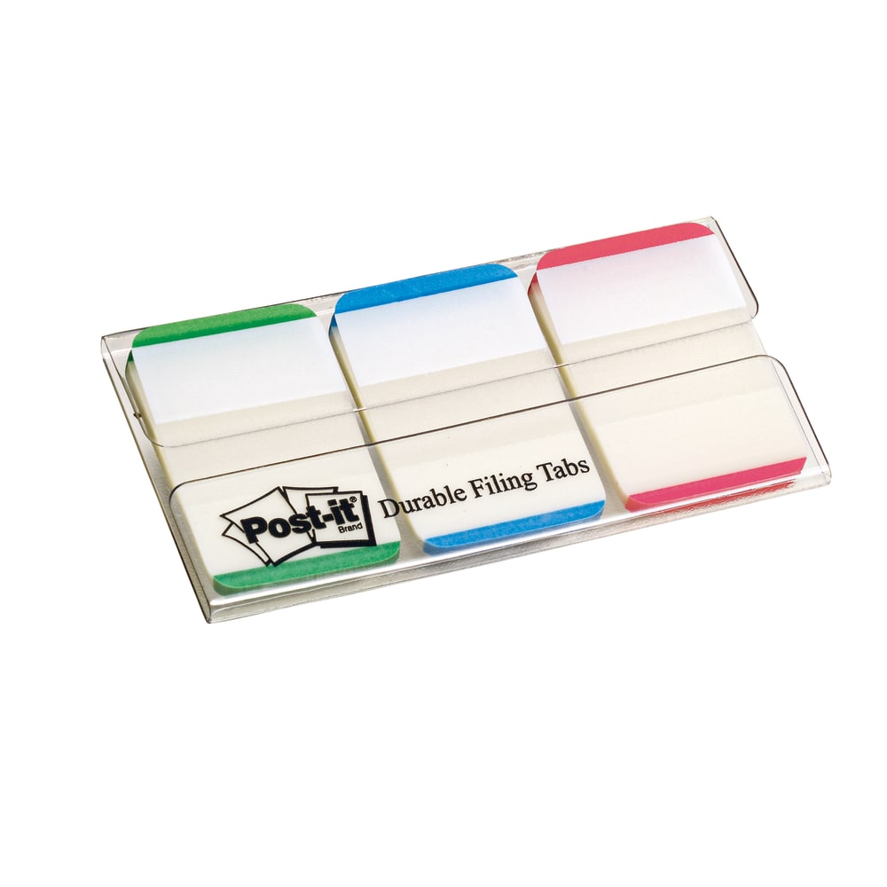 Post-it Durable Tabs, 1in x 1 1/2in, Blue/Green/Red Color Bars, 22 Flags Per Pad, Pack Of 3 Pads