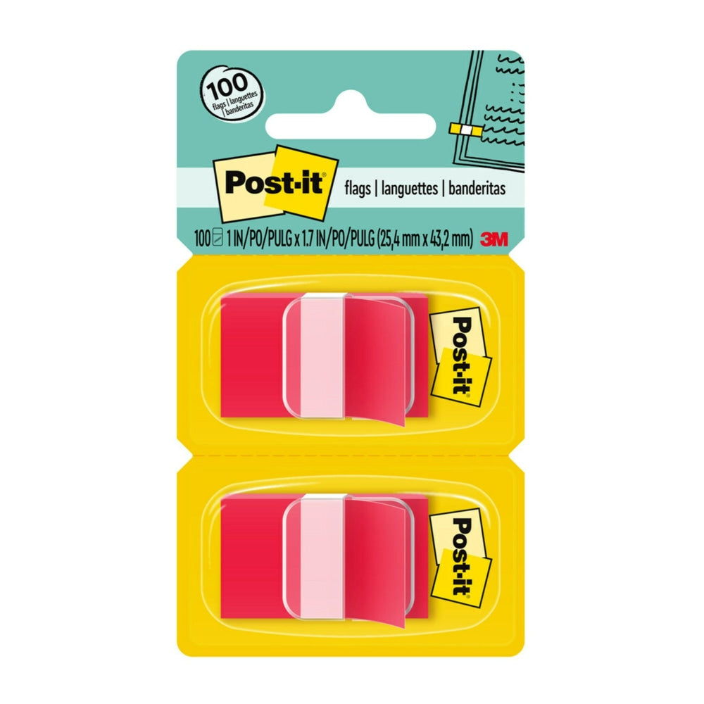 Post-it Notes Flags, 1in x 1-7/10in, Red, 50 Flags Per Pad, Pack Of 2 Pads