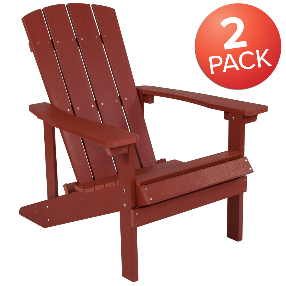 Flash Furniture Charlestown All-Weather Poly Resin Wood Adirondack Chairs, Red, Set Of 2 Chairs