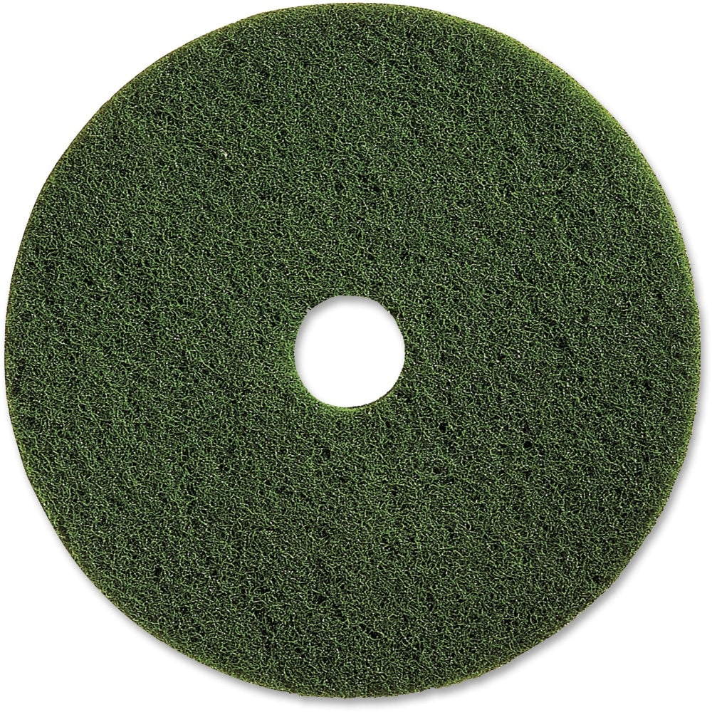 Genuine Joe 13in Scrubbing Floor Pad - 13in Diameter - 5/Carton x 13in Diameter x 1in Thickness - Scrubbing, Floor - 175 rpm to 800 rpm Speed Supported - Heavy Duty, Dirt Remover, Long Lasting - Fiber - Green