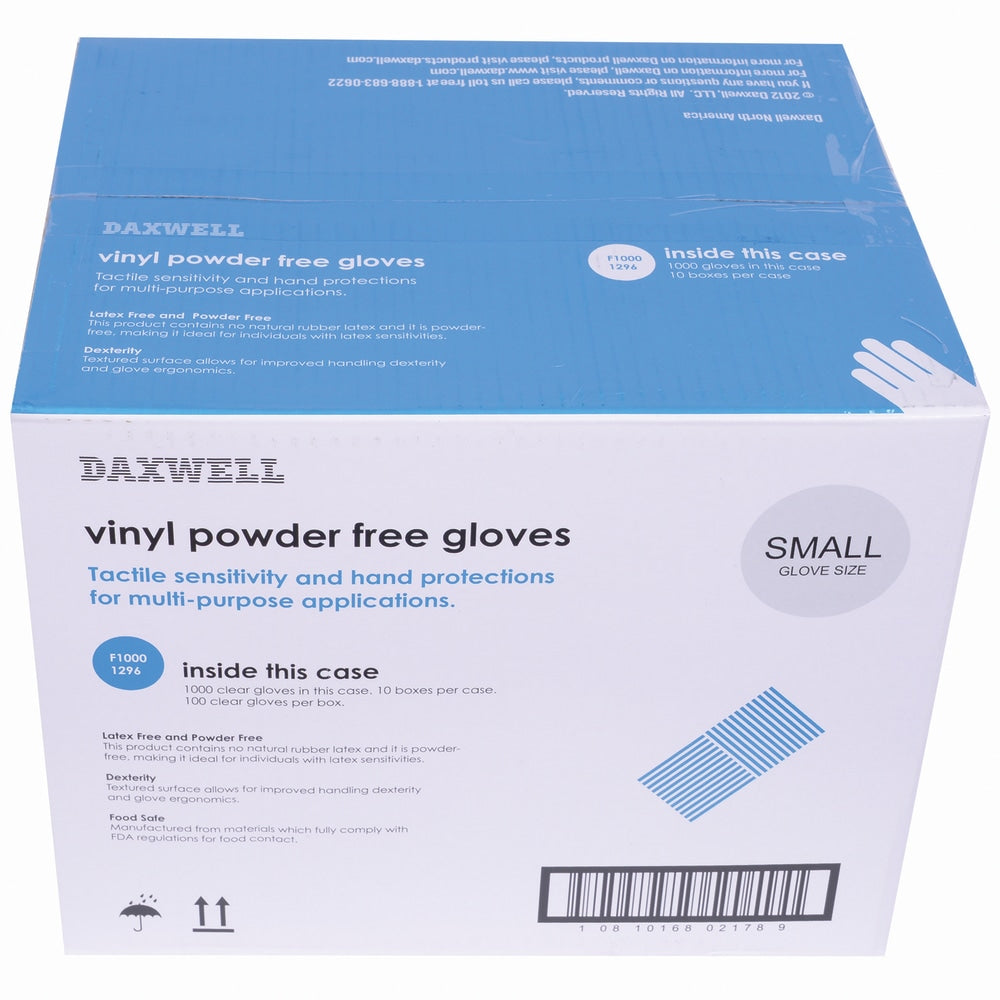 Daxwell Vinyl Gloves, Small, Clear, 100 Gloves Per Pack, Box Of 10 Packs