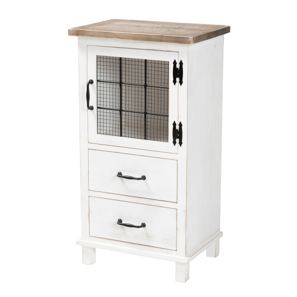 Baxton Studio Faron 19inW 2-Drawer Storage Cabinet, White/Oak Brown