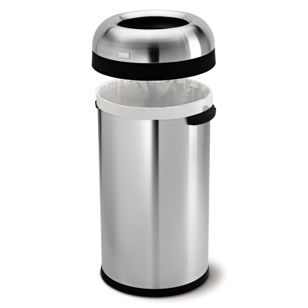 simplehuman? Bullet Round Metal Open Trash Can, 16 Gallons, 29-4/5inH x 16-1/10inW x 15-4/5inD, Brushed Stainless Steel