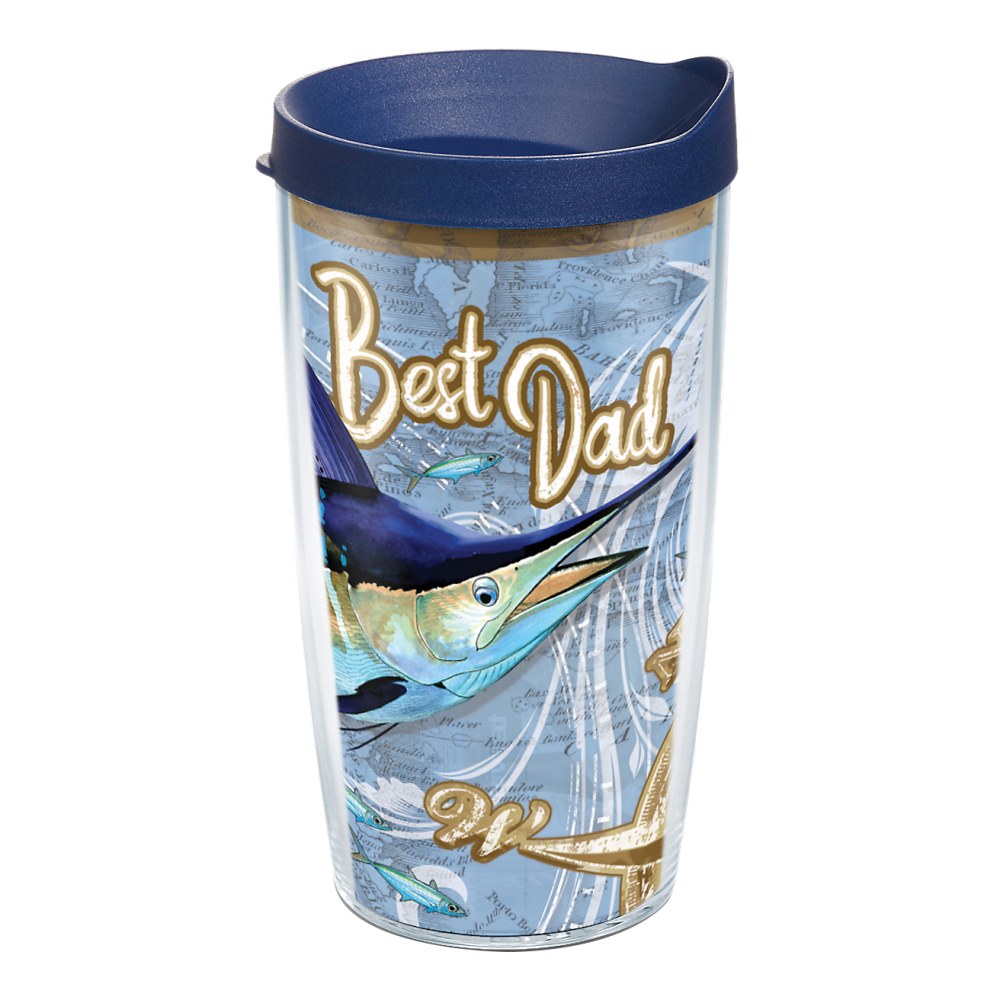 Tervis Guy Harvey Best Dad Nautical Tumbler With Lid, 16 Oz, Clear