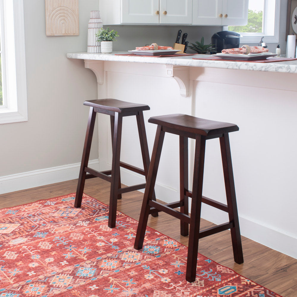 Linon Williams Saddle Bar Stool, Dark Brown