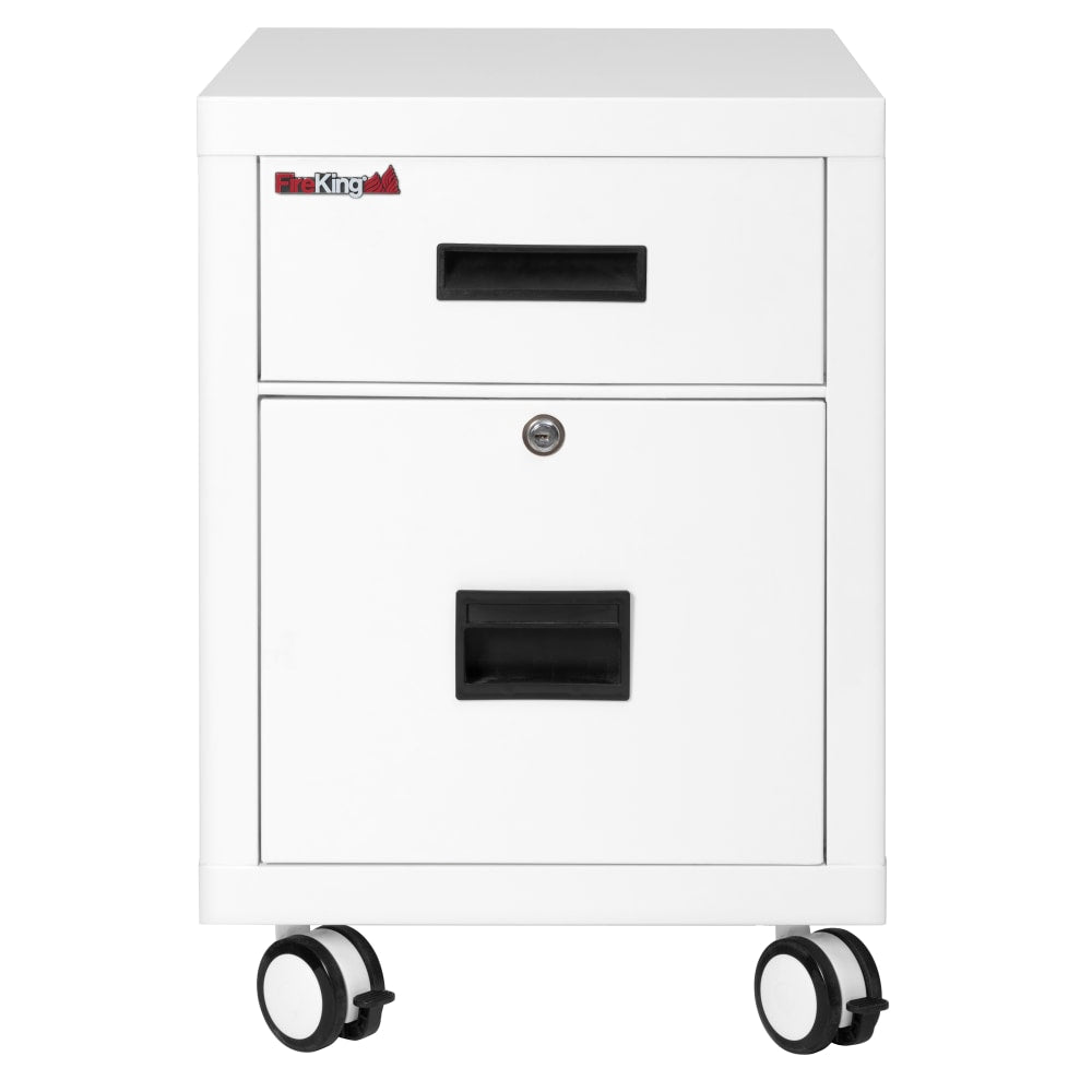 FireKing 18inW Vertical 2-Drawer Mobile 30-Minute Fire Rated Locking Fireproof File Cabinet, Metal, Arctic White, White Glove Delivery