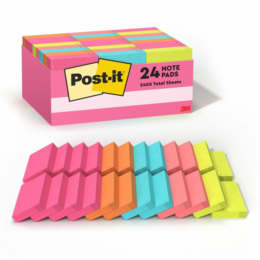 Post-it Cape Town Color Collection Value Pack, 1 1/2in x 2in, 100 Sheets Per Pad, Assorted Colors, 100 Sheets Per Pad, Pack Of 24 Pads