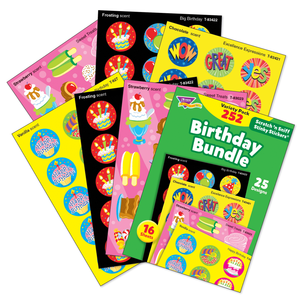 Trend Stinky Stickers, Birthday Bundle Variety Pack, 252 Stickers Per Pack, Set Of 3 Packs