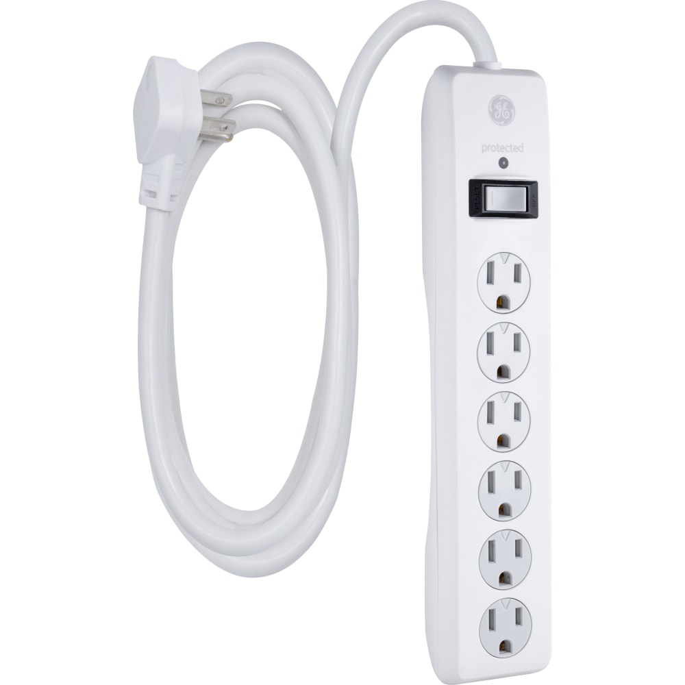 GE 6-Outlet Surge Protector, 10ft Cord, White