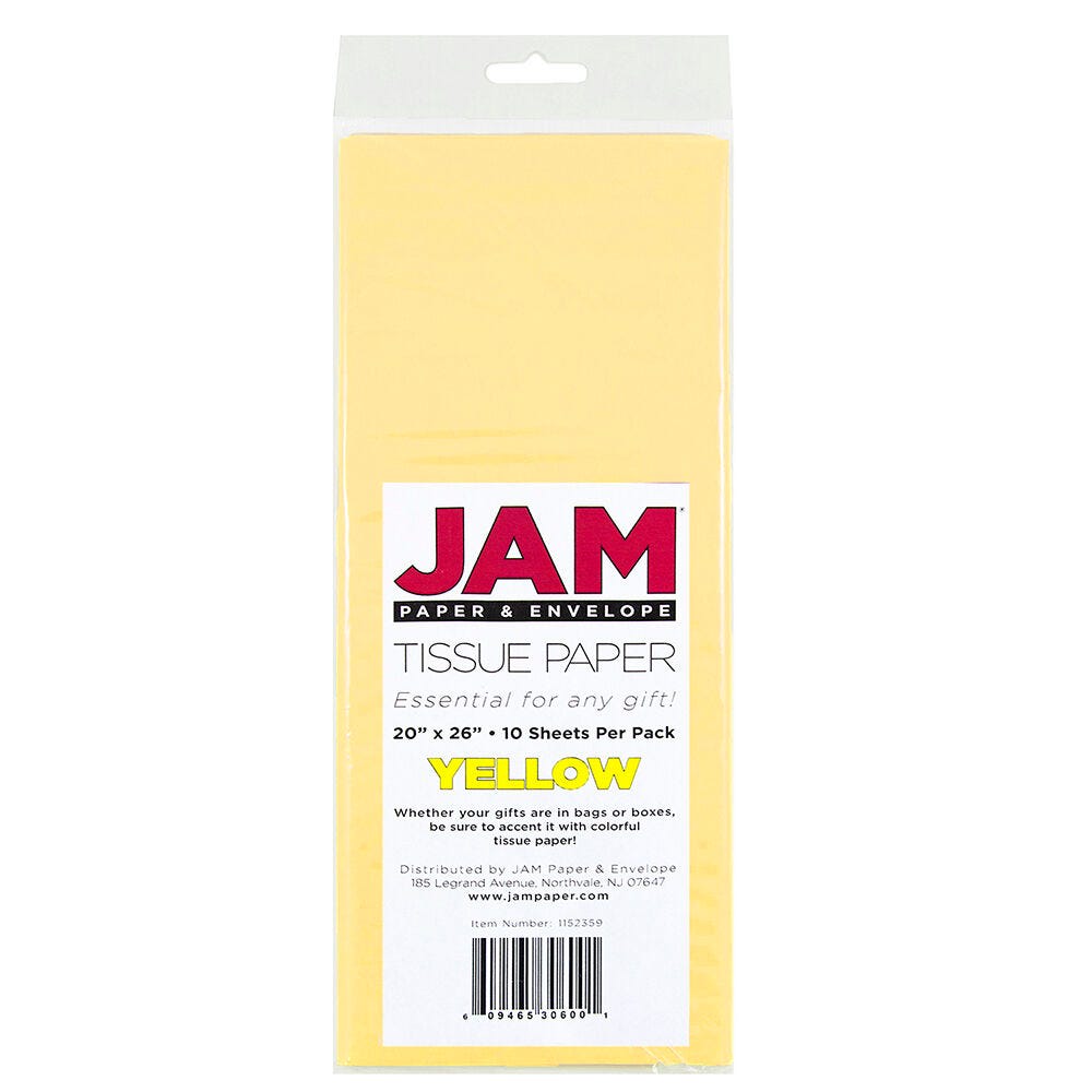 JAM Paper Tissue Paper, 26inH x 20inW x 1/8inD, Yellow, Pack Of 10 Sheets