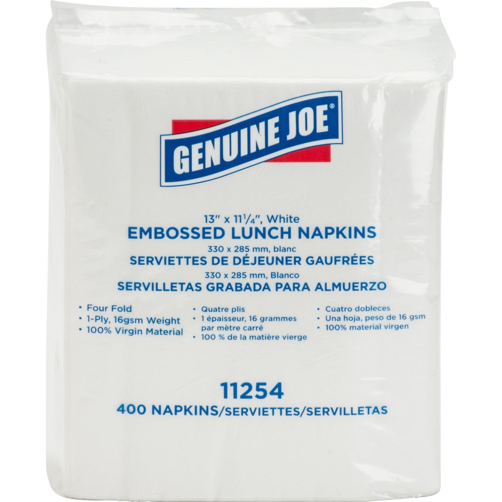 Genuine Joe Lunch Napkins - 1 Ply - Quarter-fold - 13in x 11.25in - White - 400 Per Pack - 6 / Carton