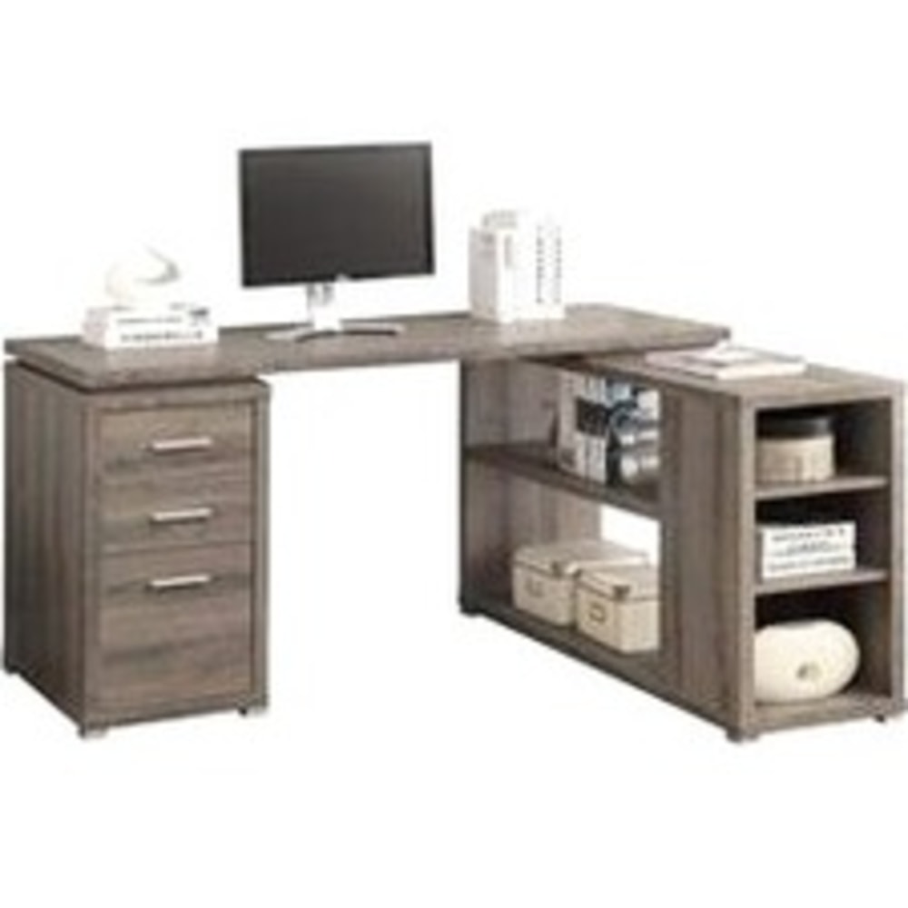 Monarch Specialties 60inW L-Shaped Corner Desk With Book Shelf, Dark Taupe