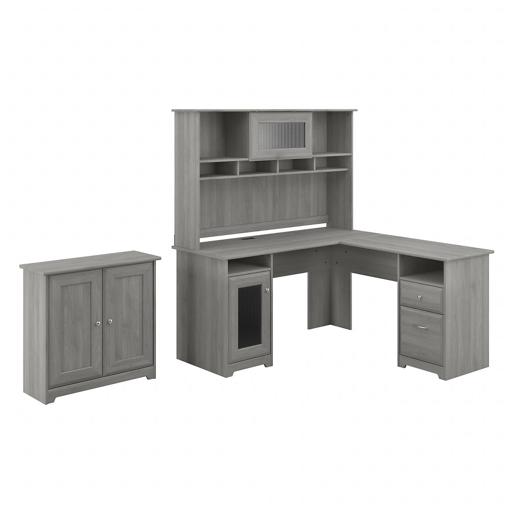 Bush Business Furniture Cabot 60inW L-Shaped Corner Desk With Hutch And Small Storage Cabinet With Doors, Modern Gray, Standard Delivery