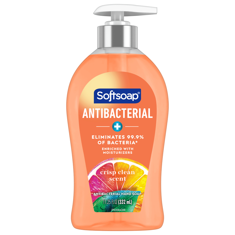 Softsoap Antibacterial Liquid Hand Soap Pump - 11.25 fl. oz. Bottles - Crisp Clean Scent - 11.3 fl oz (332.7 mL) - Bacteria Remover - Hand - Orange - 6 / Carton