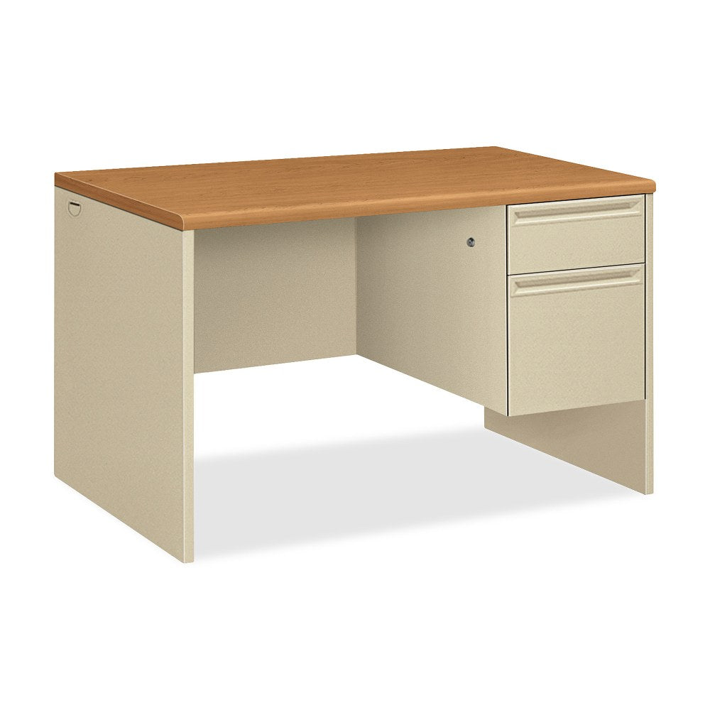 HON 38000 48inW Right-Pedestal Computer Desk With Lock, Harvest/Putty