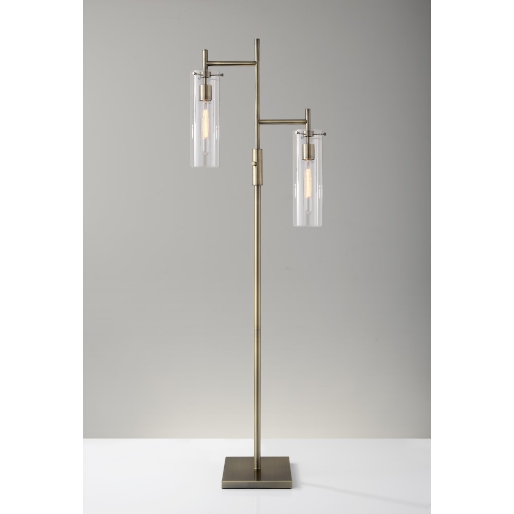 Adesso Dalton Floor Lamp, 64 1/4inH, Clear Shade/Brass Base