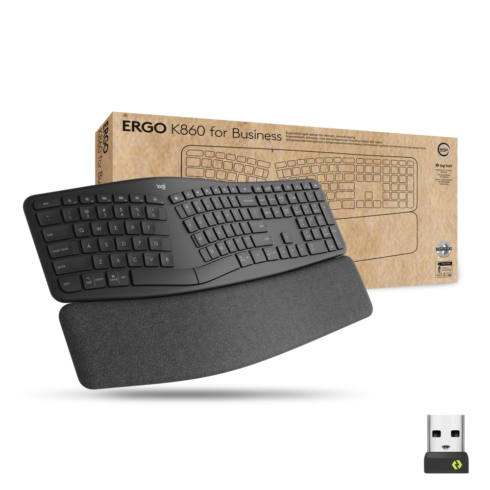 Logitech ERGO K860 Split Ergonomic Wireless Keyboard For Business, Graphite, 920010175