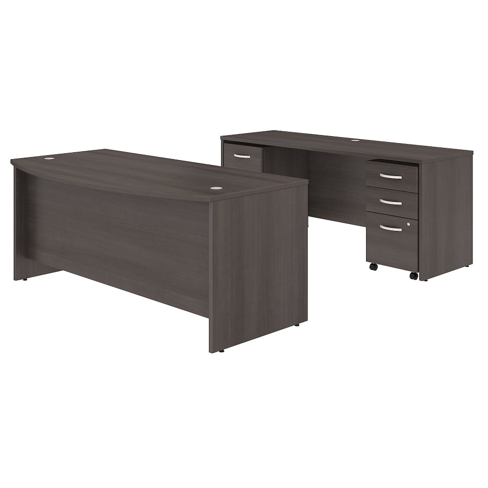 Bush Business Furniture Studio C 72inW Bow-Front Computer Desk And Credenza With Mobile File Cabinets, Storm Gray, Standard Delivery