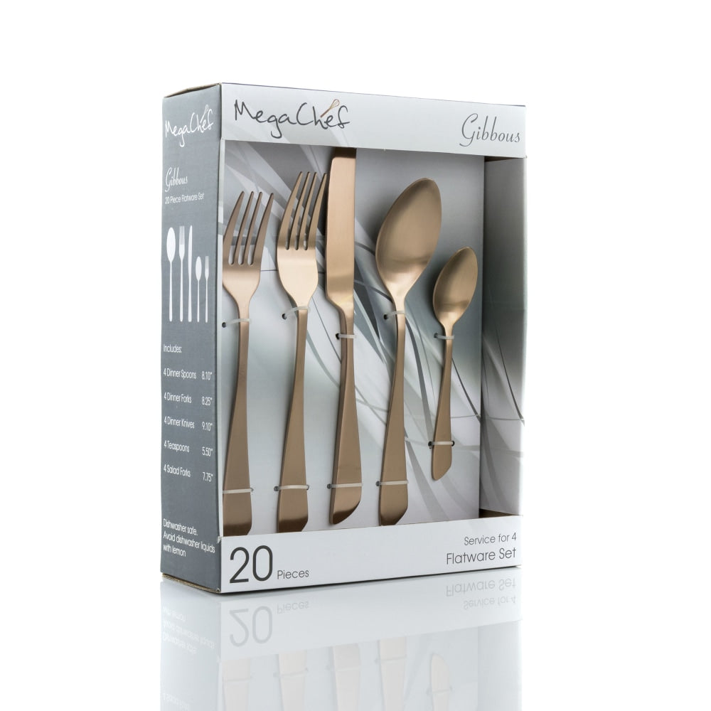 MegaChef Gibbous Stainless-Steel 20-Piece Flatware Utensil Set, Matte Rose Gold