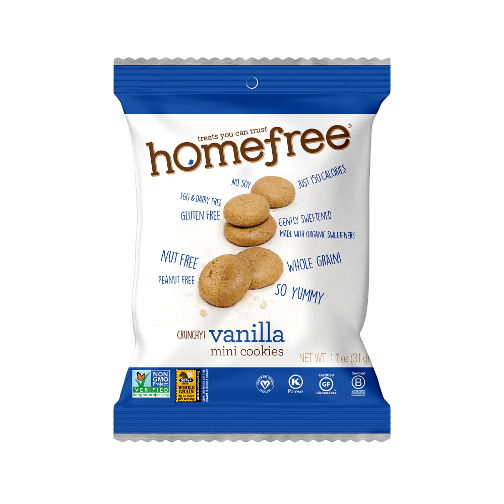 HomeFree Treats Vanilla Mini Cookies, 1.1 Oz, Case Of 10 Packages