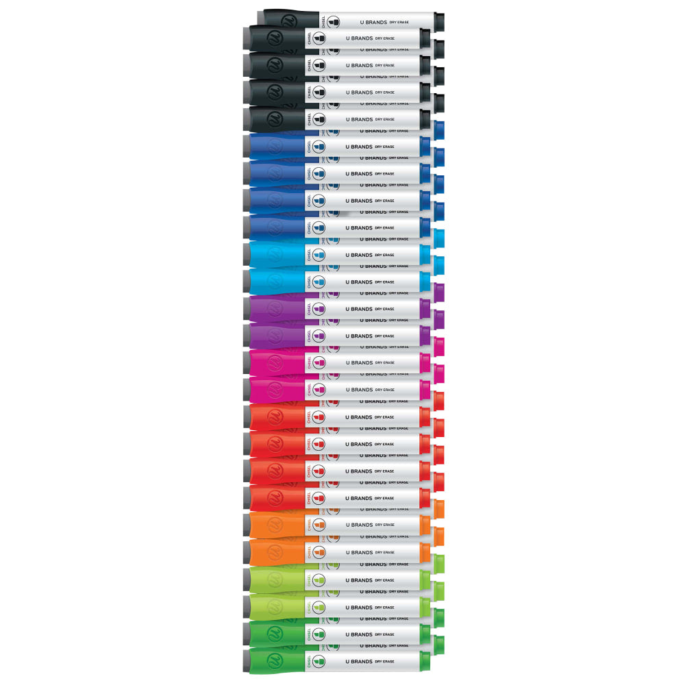 U Brands Low-Odor Dry-Erase Markers, Chisel Tip, White Barrel, Assorted Ink Colors, Pack Of 48 Markers