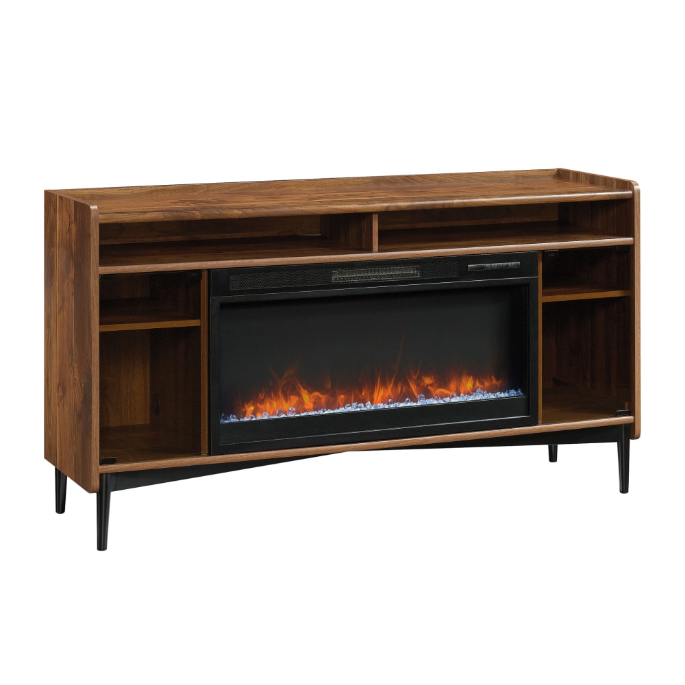 Sauder Harvey Park Entertainment Credenza With Fireplace, Grand Walnut