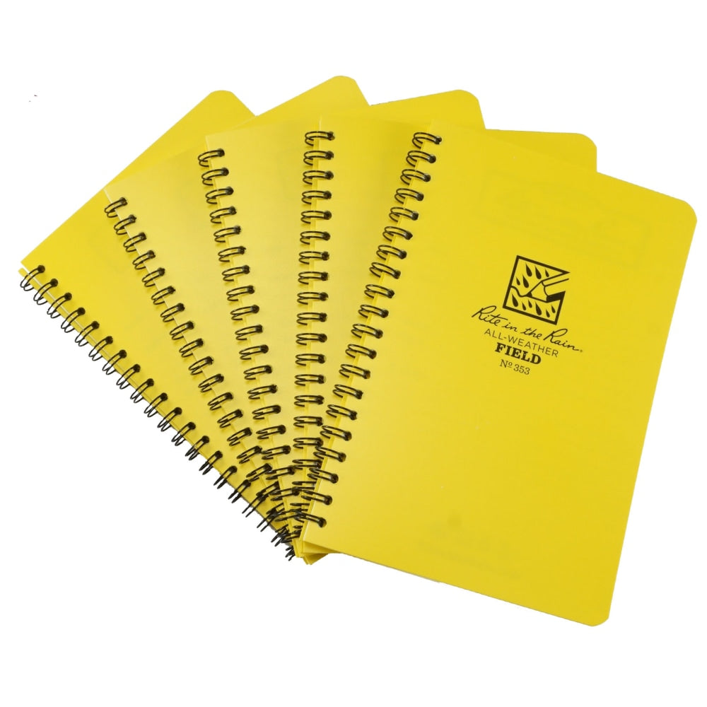 Rite in the Rain No. 353 All-Weather Spiral notebooks, Side, 4-5/8in x 7in, 64 Pages (32 Sheets), Yellow, Pack Of 12 notebooks