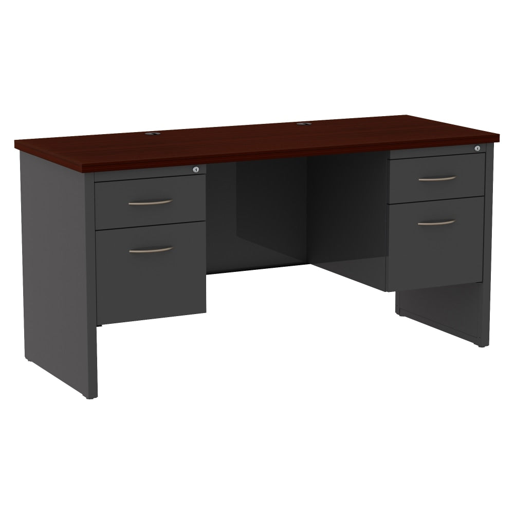 WorkPro Modular 60inW x 24inD Double-Pedestal Computer Desk, Charcoal/Mahogany