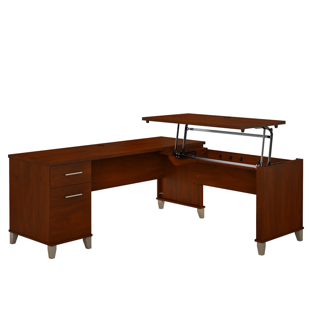 Bush Furniture Somerset 3 Position Sit to Stand L Shaped Desk, 72inW, Hansen Cherry, Standard Delivery