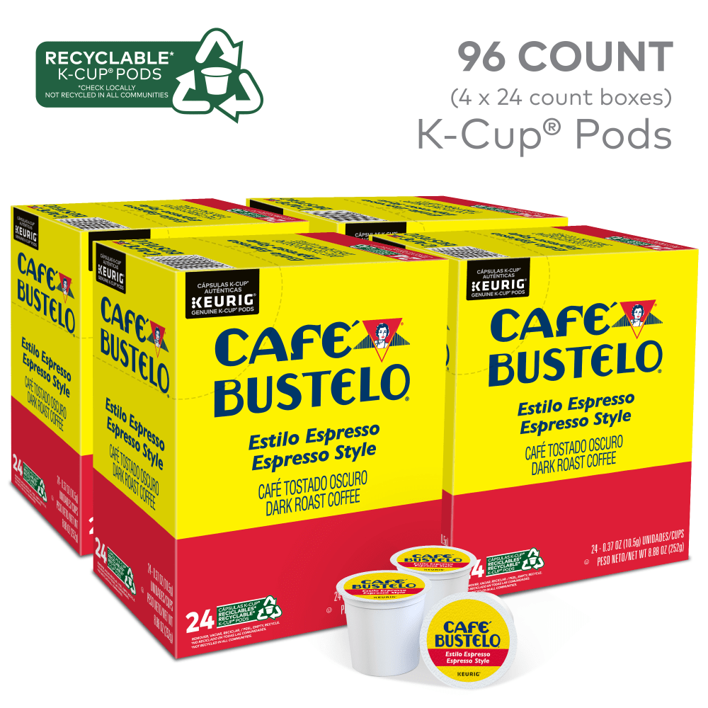 Keurig Cafe Bustelo Single-Serve Pods, Espresso Roast, Classic, Box Of 24 Pods, Case Of 4 Boxes