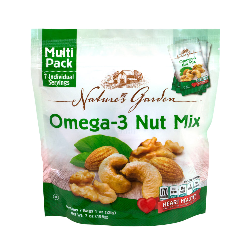 Natures Garden Omega-3 Nut Mix, 1.2 Oz, 7 Pouches Per Bag, Pack Of 6 Bags