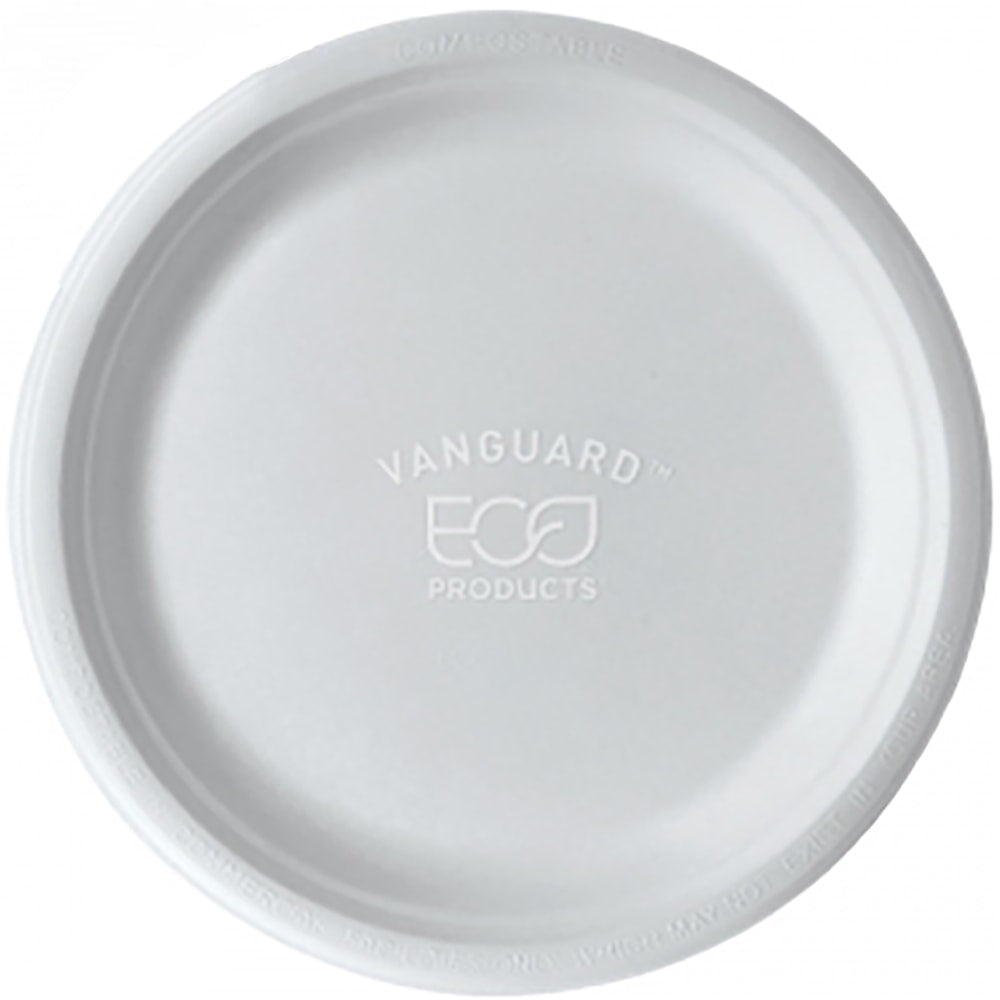 Eco-Products Vanguard Sugarcane Plates, 10in, White, Pack Of 500 Plates