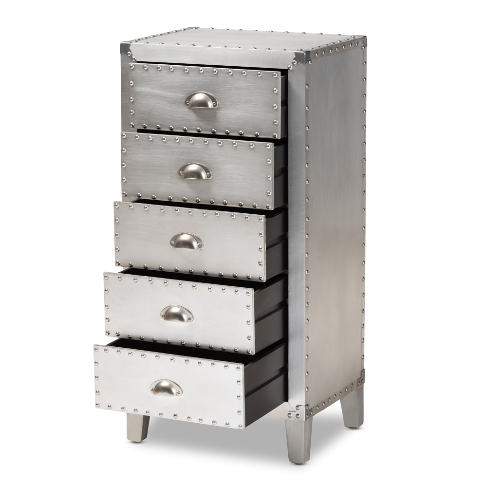 Baxton Studio Carel 5-Drawer Accent Storage Cabinet, Silver