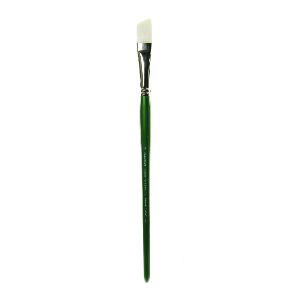 Princeton Synthetic Bristle Oil And Acrylic Paint Brush 6100, Size 10, Angled Bright Bristle, Synthetic, Green