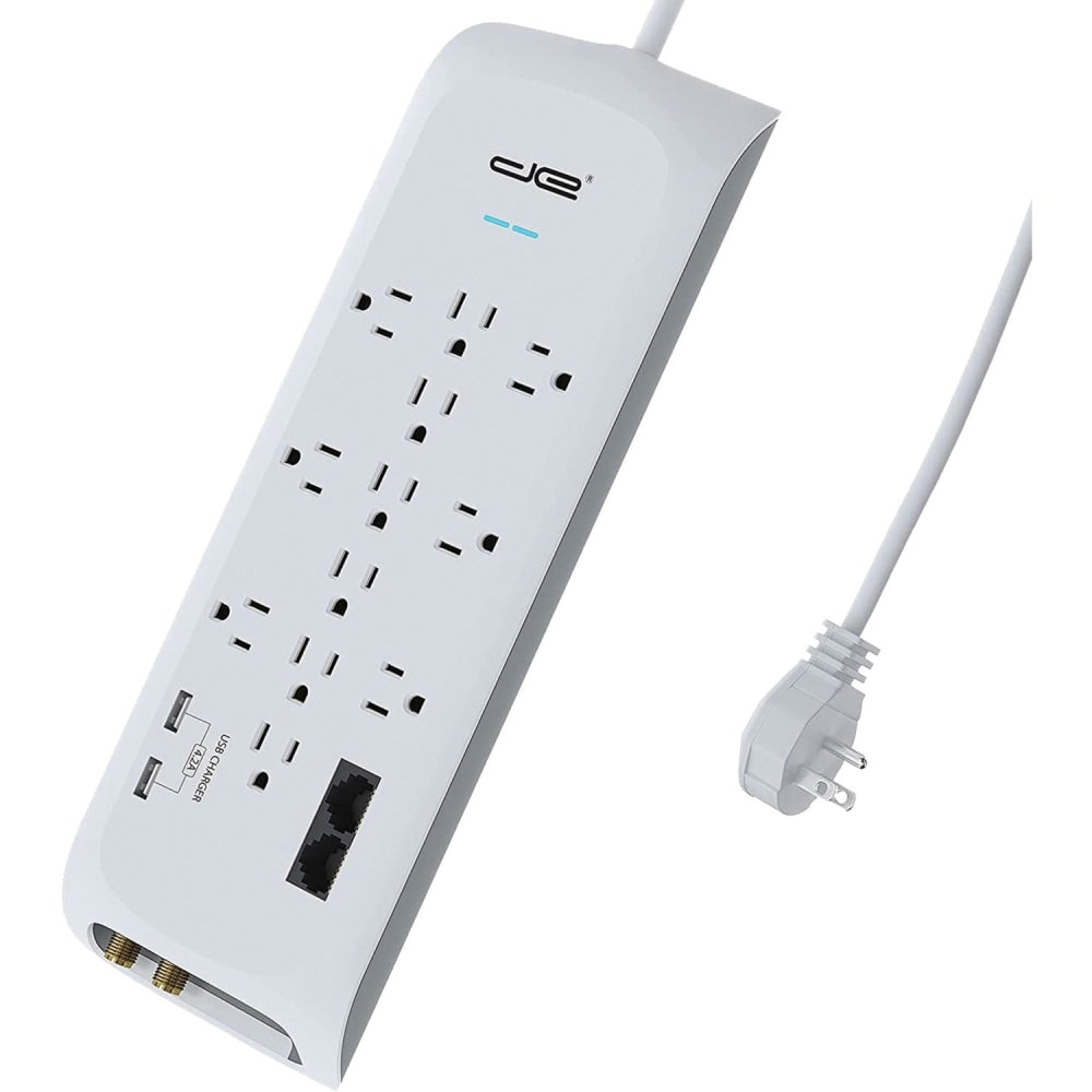 Digital Energy World 12-Outlet Surge Protector Power Strip with 2 USB Ports (White, 15-Foot Cord) - 12 x AC Power, 2 x USB - 1875 VA - 4200 J - 120 V AC Input - Coaxial, Ethernet, Phone/Modem - 15 ft