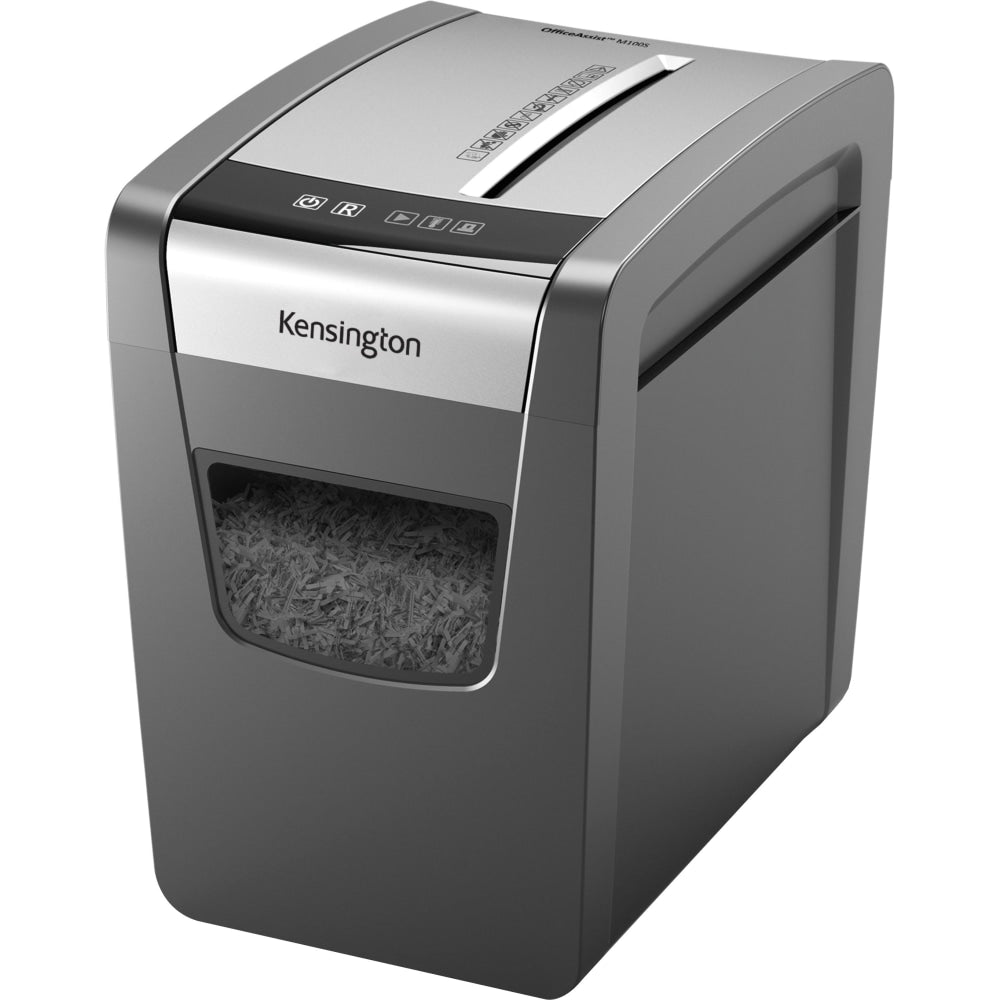 Kensington OfficeAssist Shredder M100S Anti-Jam Cross Cut - Non-continuous Shredder - Cross Cut - 10 Per Pass - for shredding Paper, Paper Clip, Staples - 0.156in x 1.578in Shred Size - P-4 - 6 Minute Run Time - 6 gal Wastebin Capacity