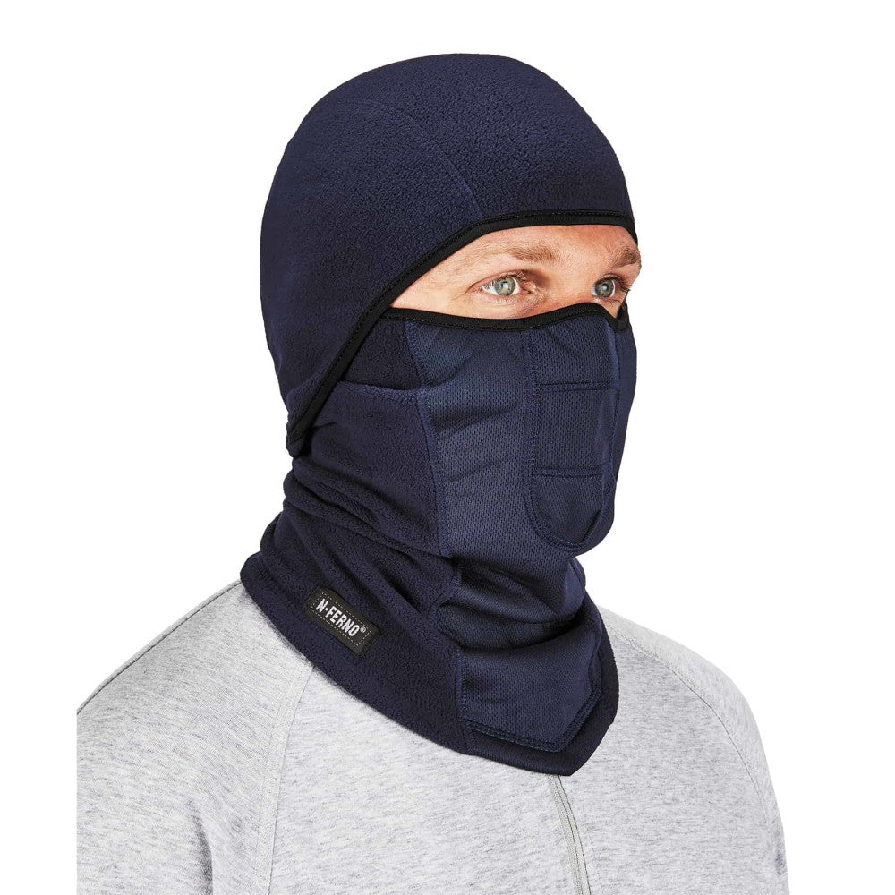 Ergodyne N-Ferno 6823 Wind-Proof Hinged Balaclava Face Masks, One Size, Navy, Pack Of 12 Masks