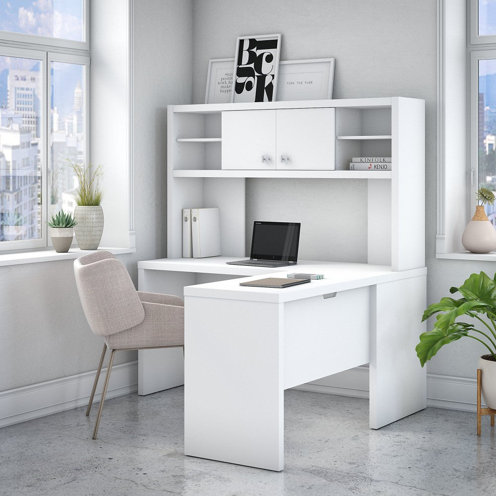 Bush Business Furniture Echo L Shaped Desk With Hutch, Pure White, Standard Delivery