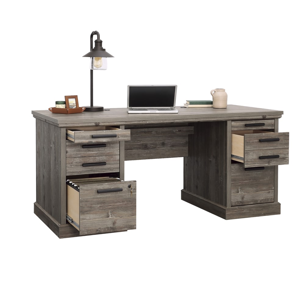 Sauder Aspen Post 65inW Executive Computer Desk, Pebble Pine