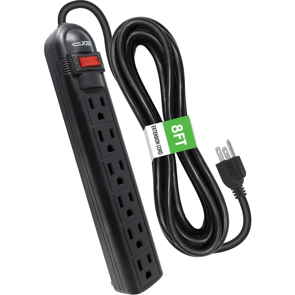 Digital Energy World 6-Outlet Surge Protector Power Strip with 8-Foot Cord (Black) - 6 x AC Power - 1875 VA - 350 J - 120 V AC Input - 8 ft