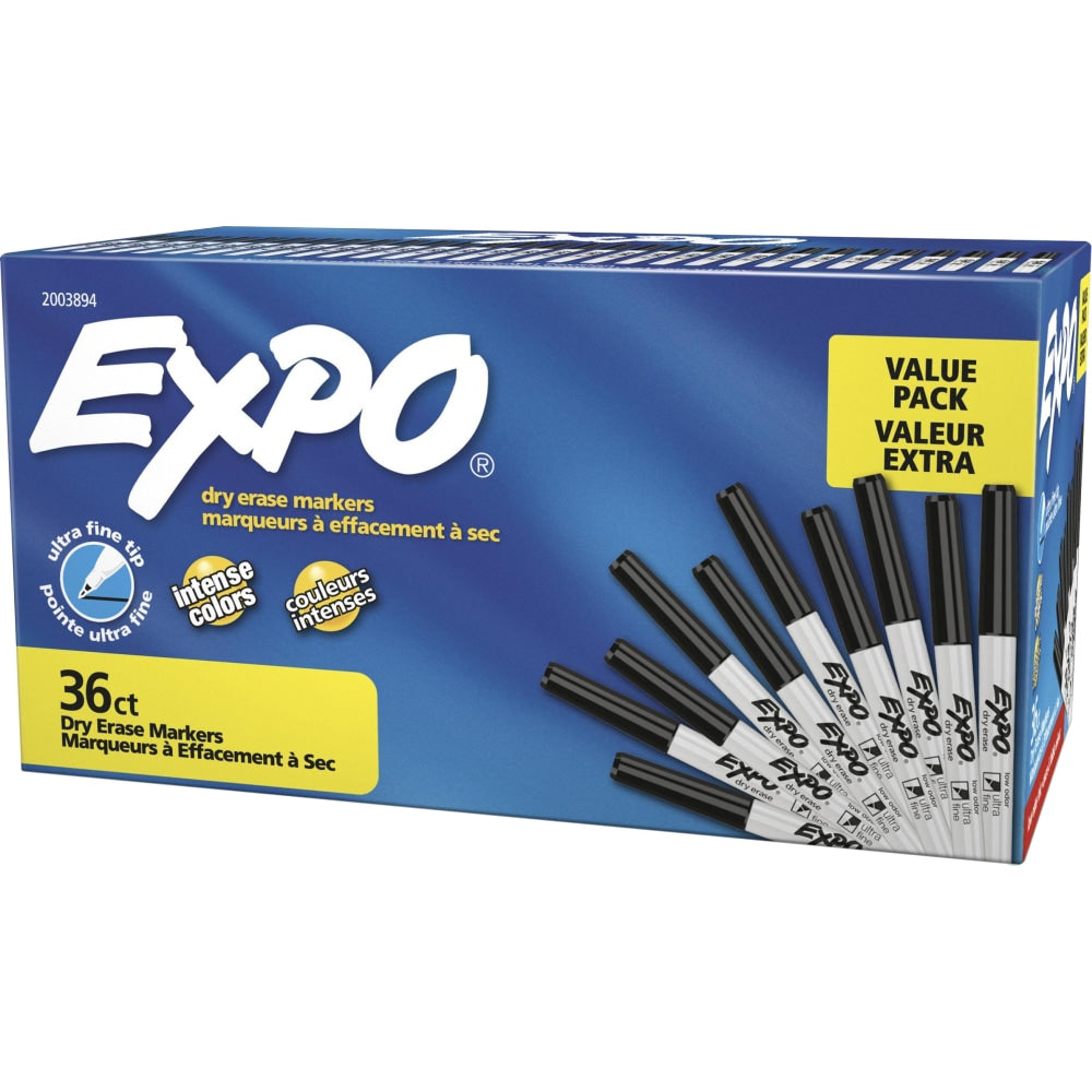 EXPO Low-Odor Ultra-Fine Tip Dry-Erase Markers, Black, Pack Of 36