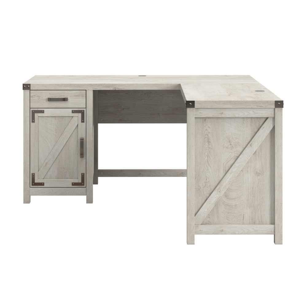 Bush Furniture Knoxville 60inW L-Shaped Corner Desk With Drawer And Storage Cabinet, Cottage White, Standard Delivery