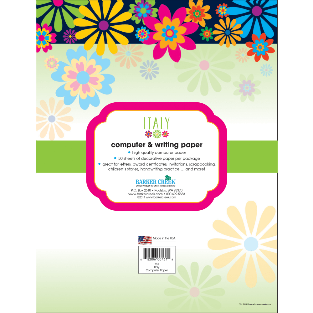 Barker Creek Computer Paper, 8 1/2in x 11in, Italy, Pack Of 50 Sheets