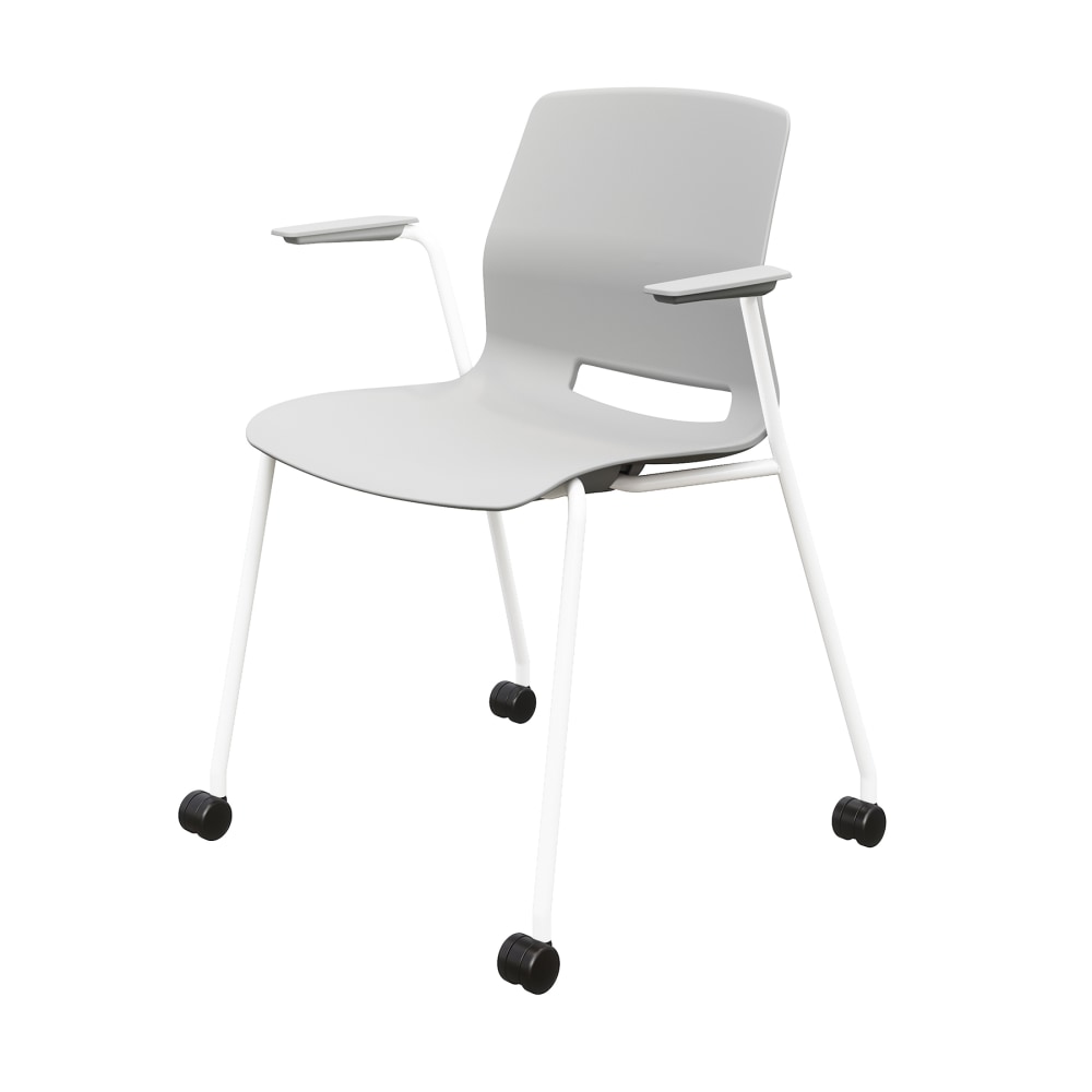 KFI Studios Imme Stack Chair With Arms And Caster Base, Light Gray/White