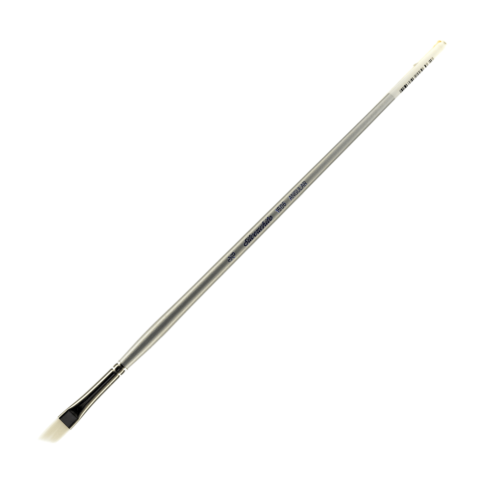 Silver Brush Silverwhite Series Long-Handle Paint Brush, Size 3/8in, Angular Bristle, Synthetic, Silver/White